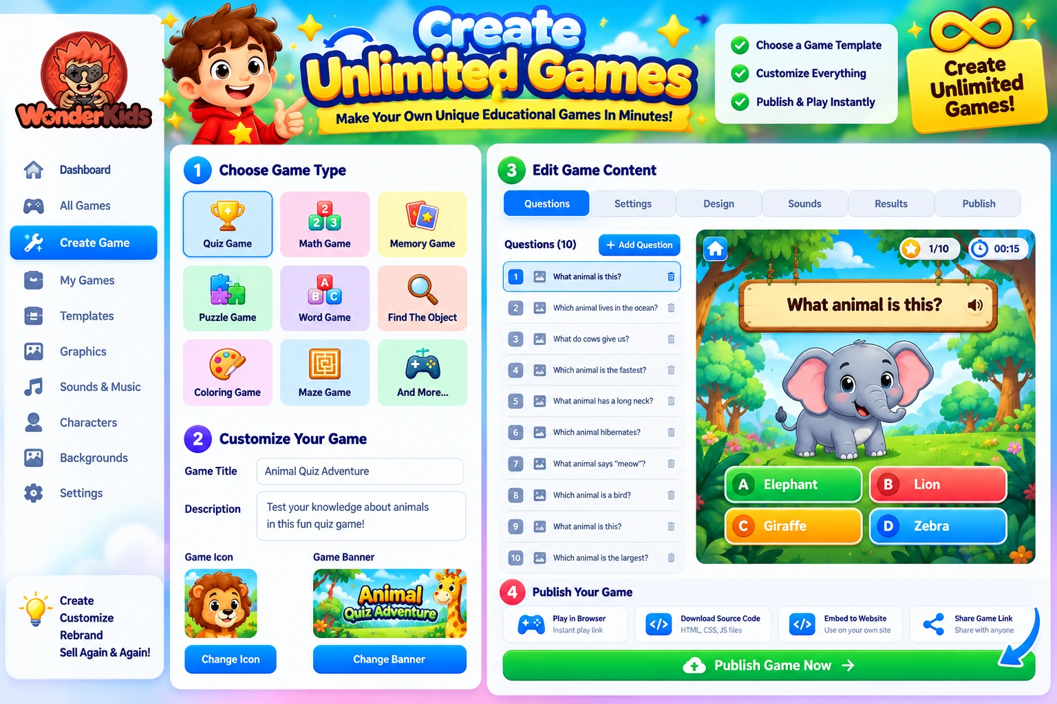 Create unlimited games dashboard graphic