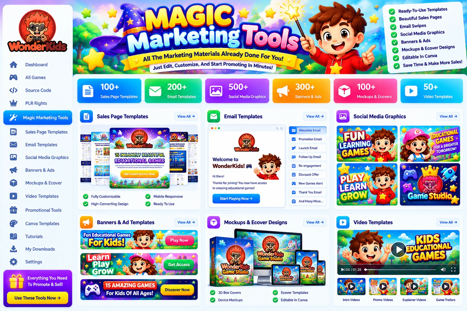WonderKids marketing tools dashboard graphic